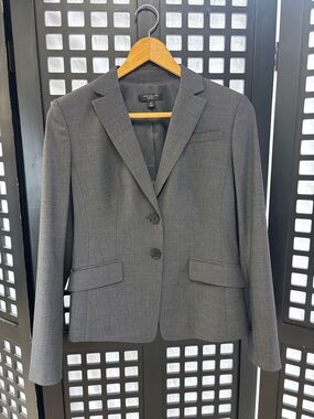 🩶 Ann Taylor Tailored Blazer Women's 4P Charcoal Gray Stretch Work Jacket 🩶